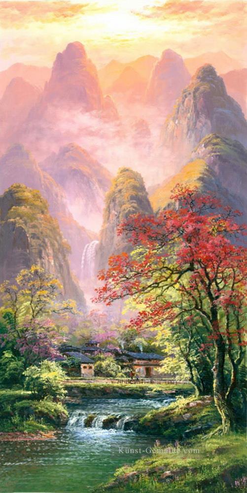 Landschaftsgebirge Szenen mit dem Baum Wasserfall 0 882 Ölgemälde